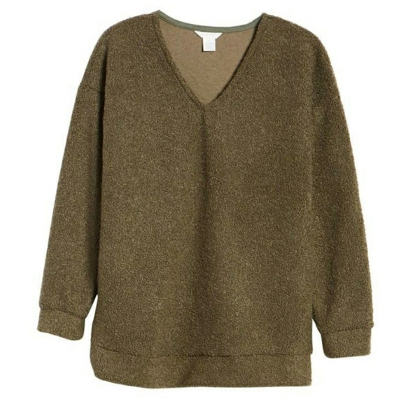CASLON Nordstrom Cozy Olive Sherpa V-Neck … - Picture 5 of 9